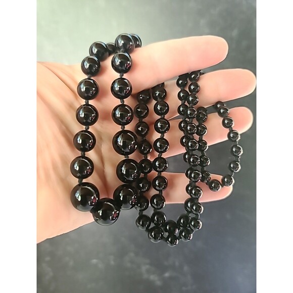 Artisan Onyx Graduated Ball Bead Necklace Vintage - Picture 1 of 10